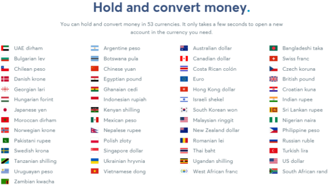 Wise can convert money in 53 currencies