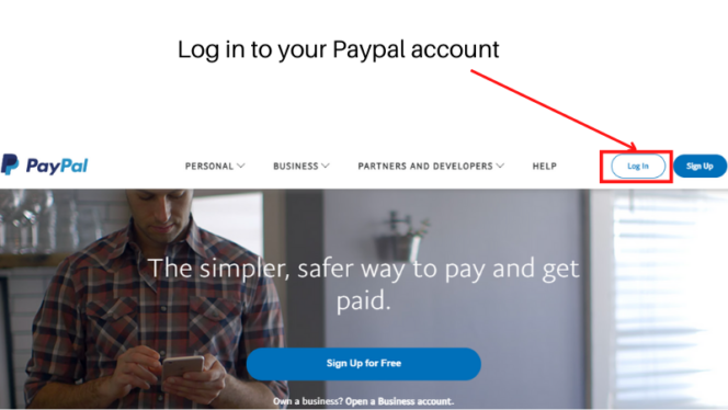 Log in to your Paypal account